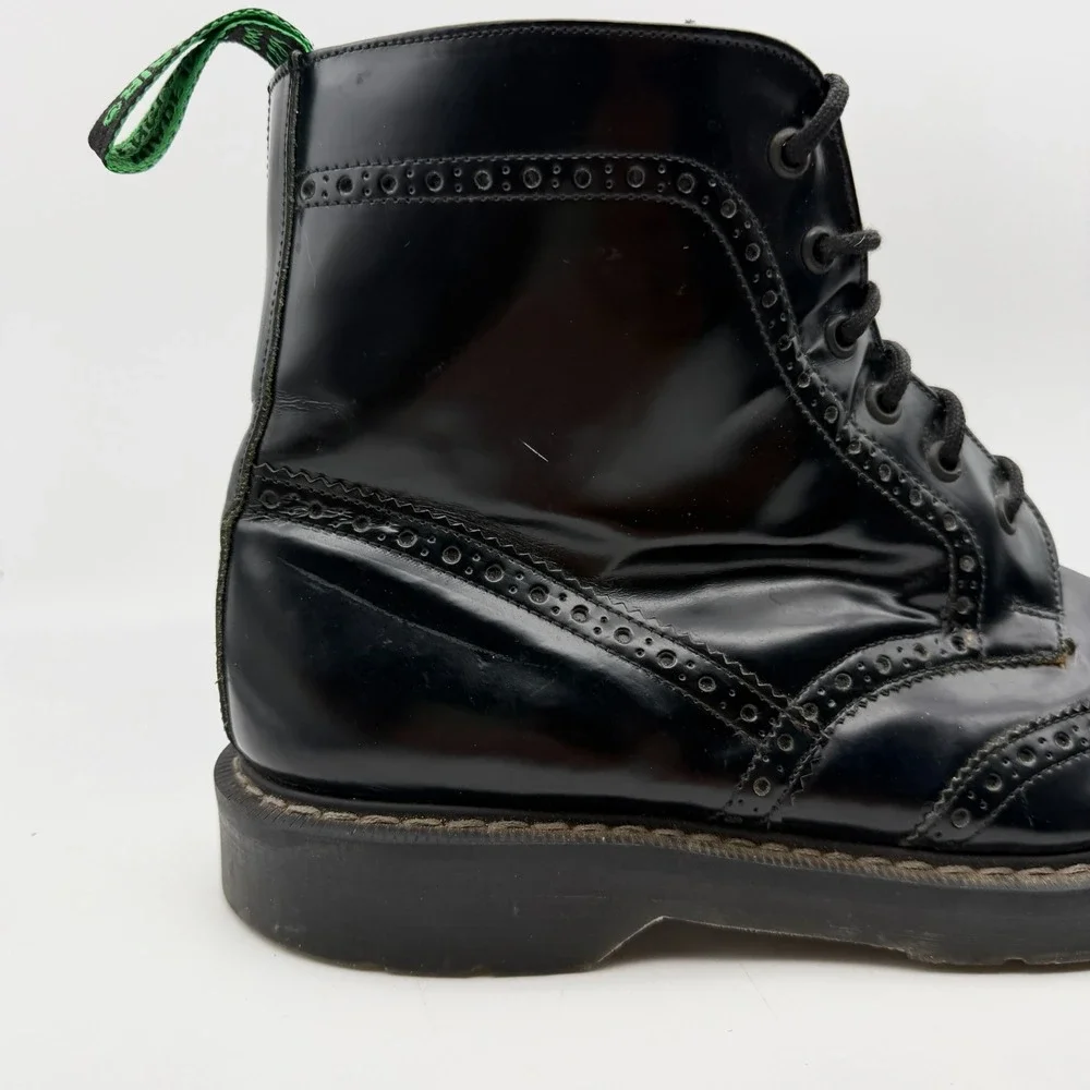Solovair Boots Mens UK 9 Black Hi-Shine 6 Eye Brogue Wing Tip Made in England